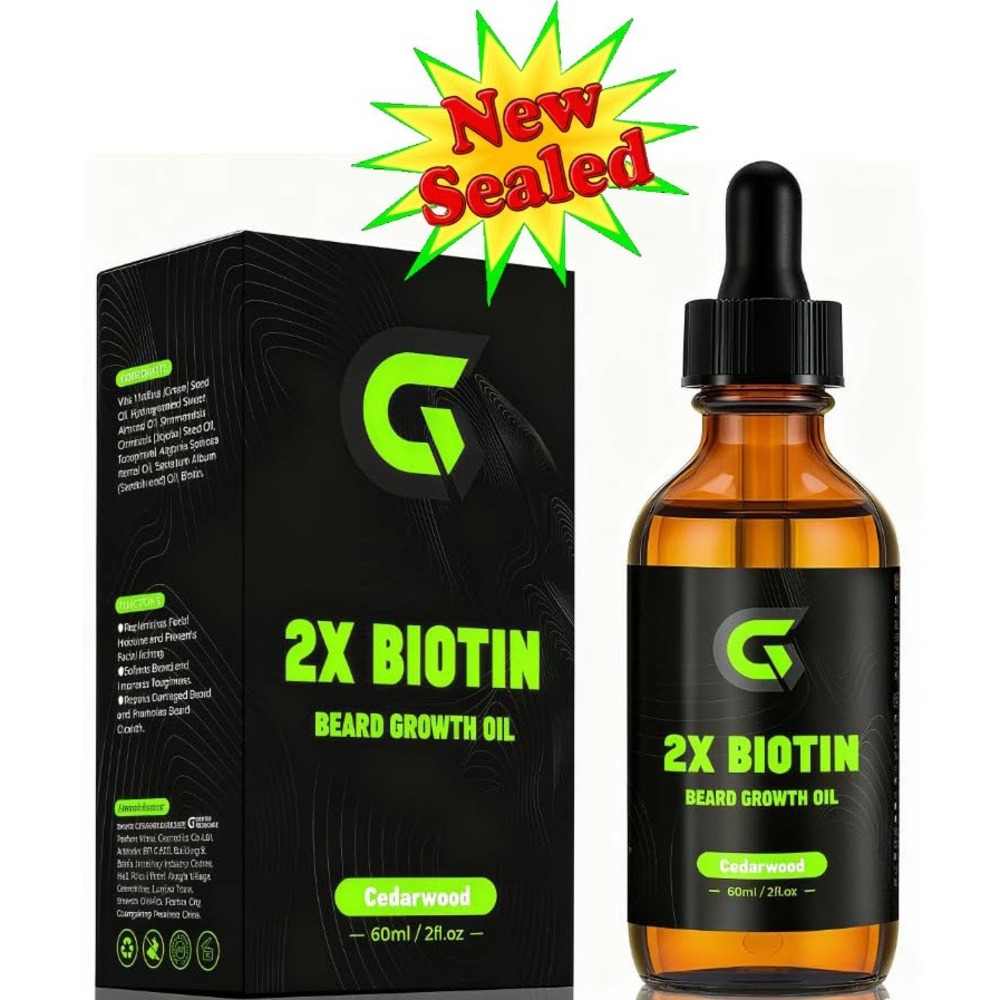 Biotin Beard Growth‎ Oil Men Natural Cedarwood 2oz New